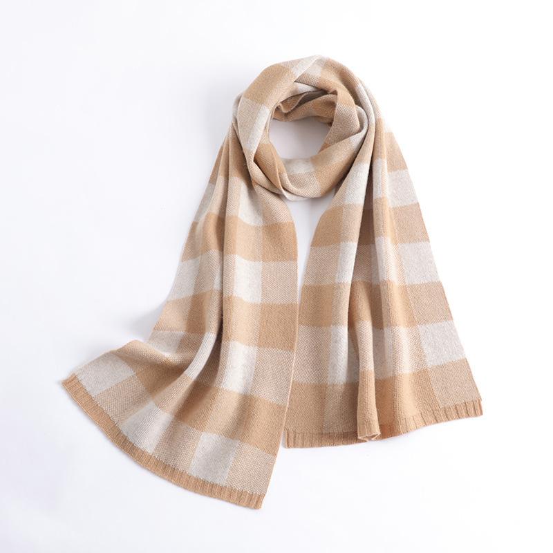 

Шарф из чистой шерсти зимний женский универсальный клетчатый милый для девушки с чувством зрелости 2025 теплая шаль шарф тренд 180cm верблюд