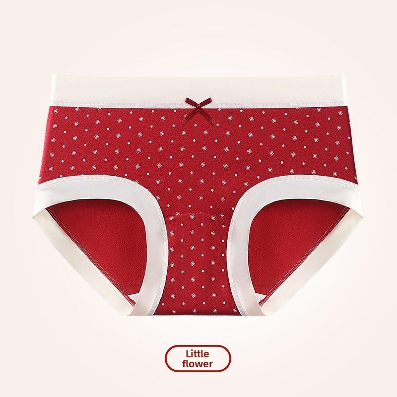 Lady Spring and Autumn Festival Wedding Year Bright Red Sweet Lovely Cotton Extended Briefs M