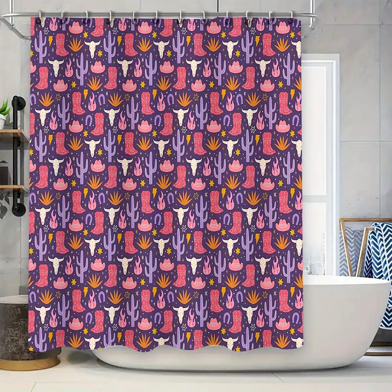 Western Cow Cactus Desert Shower Curtain Southwestern Rustic Farmhouse Bathroom Decor Set