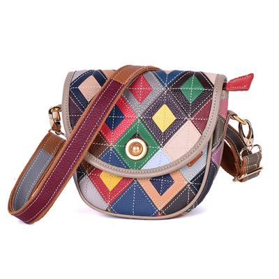 Vintage Genuine Leather Women's Small Bag Color Design Cowhide Ethnic Style Crossbody Bag Saddle Bag Women's Shoulder Bag