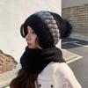 Women's Korean-Style Velvet Knit Hat & Scarf Set - Warm, Versatile, with Ear Protection for Autumn and Winter.
