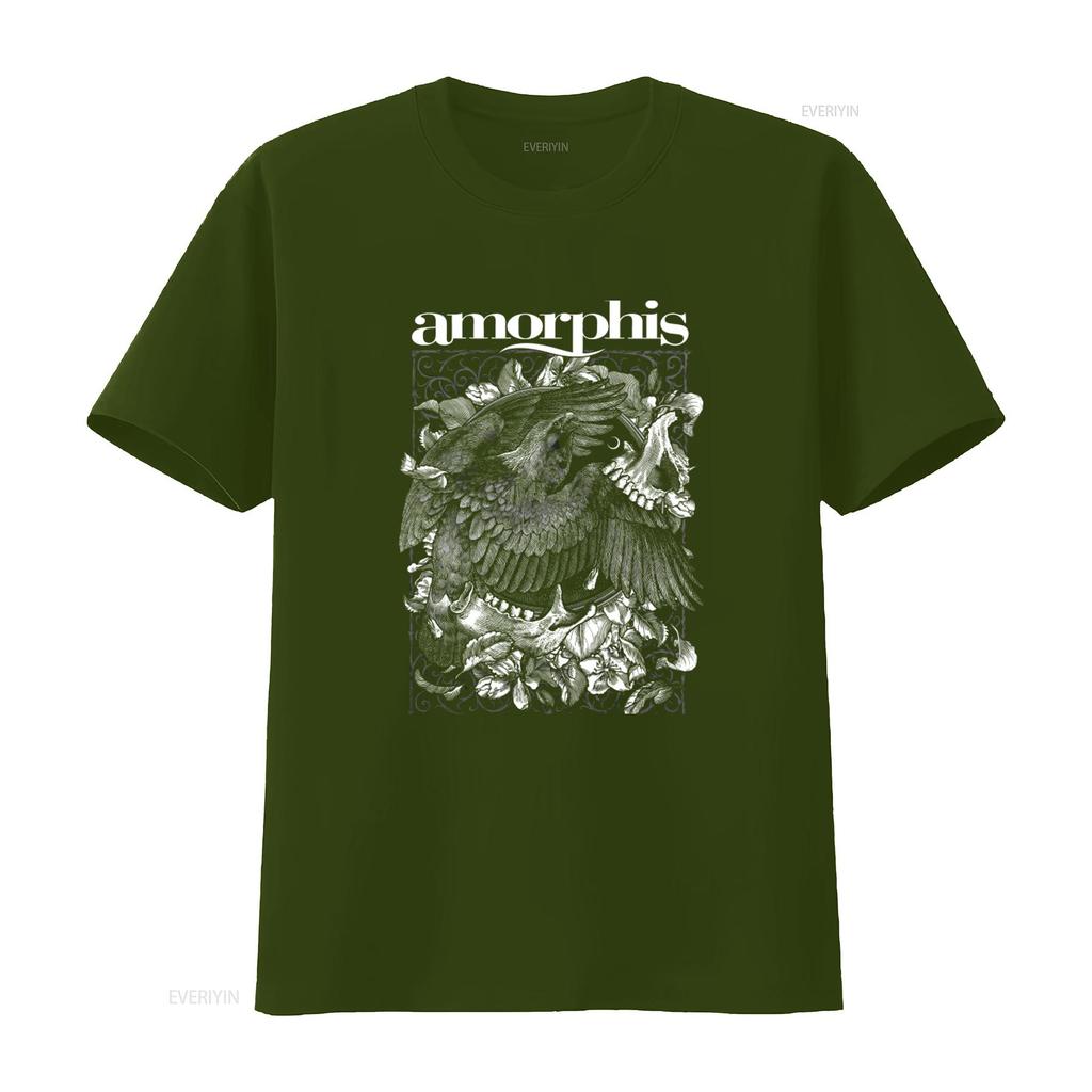 Amorphis Circle Schwarzes T-Shirt mit kunstvollem Adler- und Blumenmuster Perfekt für Metal-Fans vintage gewaschen Lässig Vielseitig