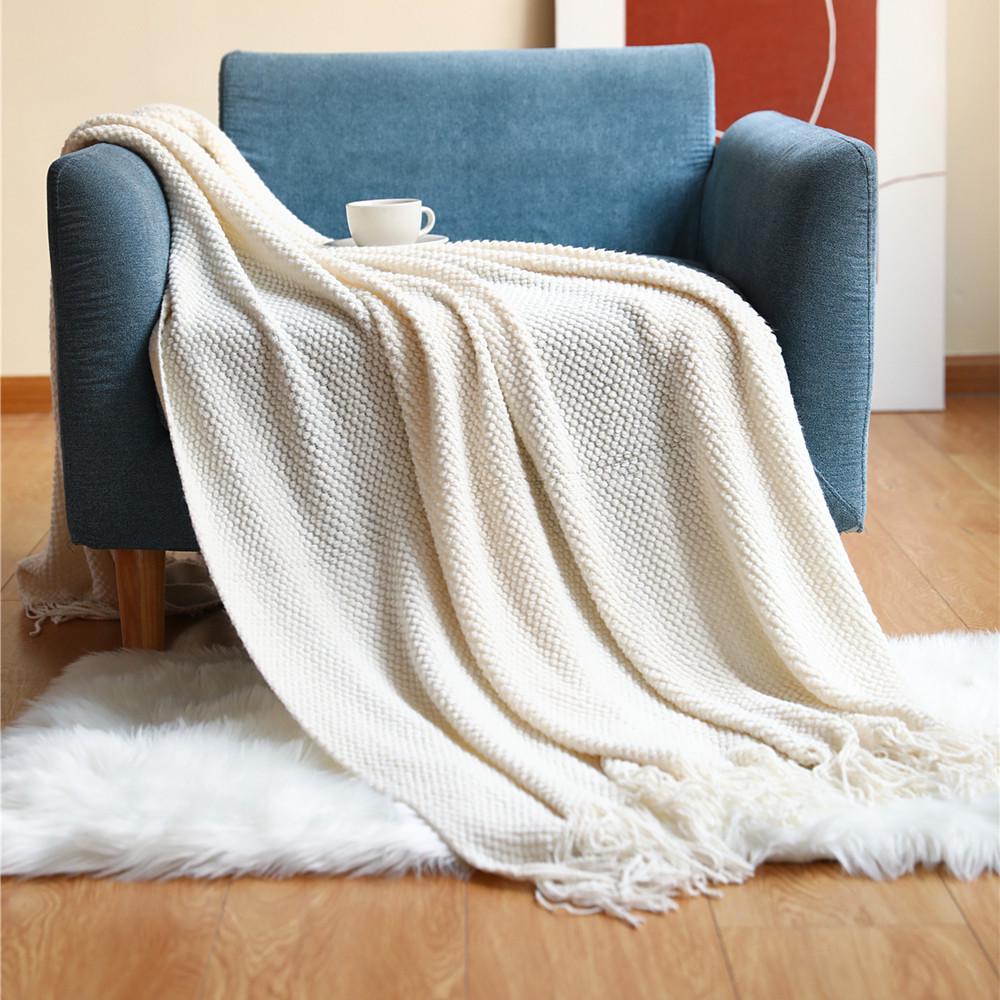 Knitted Waffle Sofa Throw Blanket for Office and Nap.