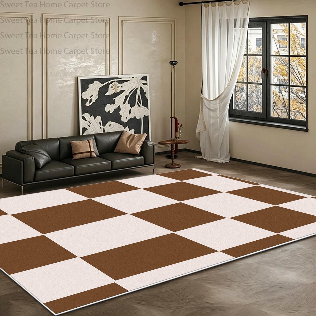 Retro Color Blocked Geometric Living Room Carpet Decoration Home Antiskid Machine Washable Bedroom Mat Soft Fluffy Lounge Rug