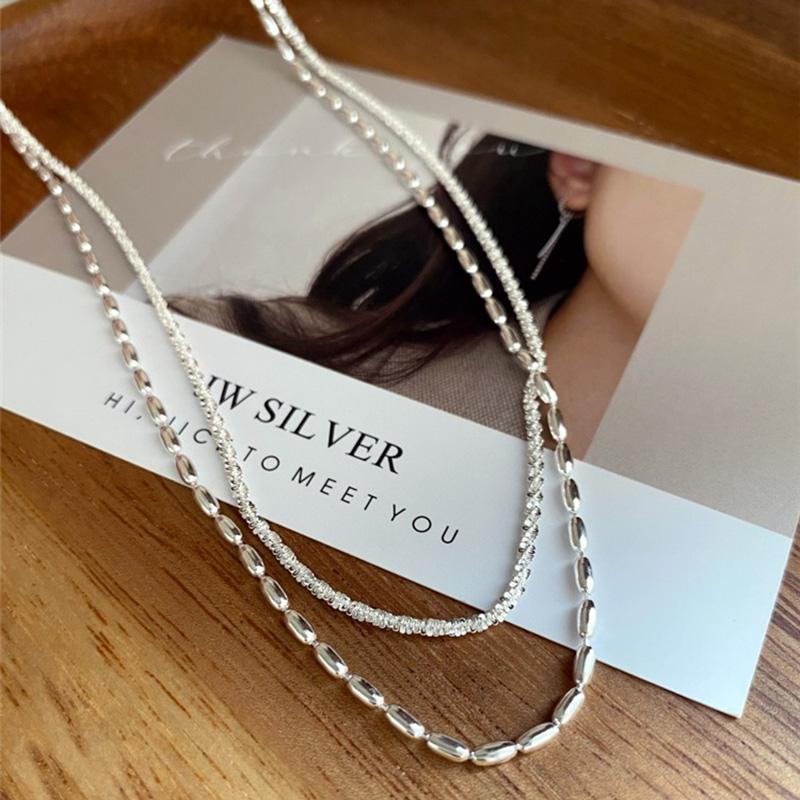 

New S925 Sterling Silver Double Layer Choker Rice Ball Chain Type Necklace Simple Women s Wedding Gift Boutique Fine Accessory