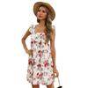 Summer sweet wind print lotus leaf edge short suspender dress