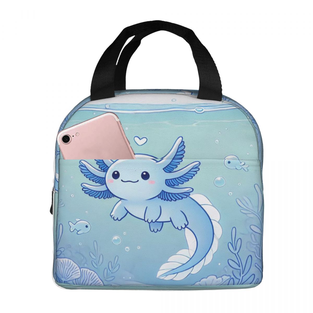 Cute Axolotl Insulated Lunch Bag for Women Kids Portable Food Boxes Thermal Lunch Box Tote One Size
