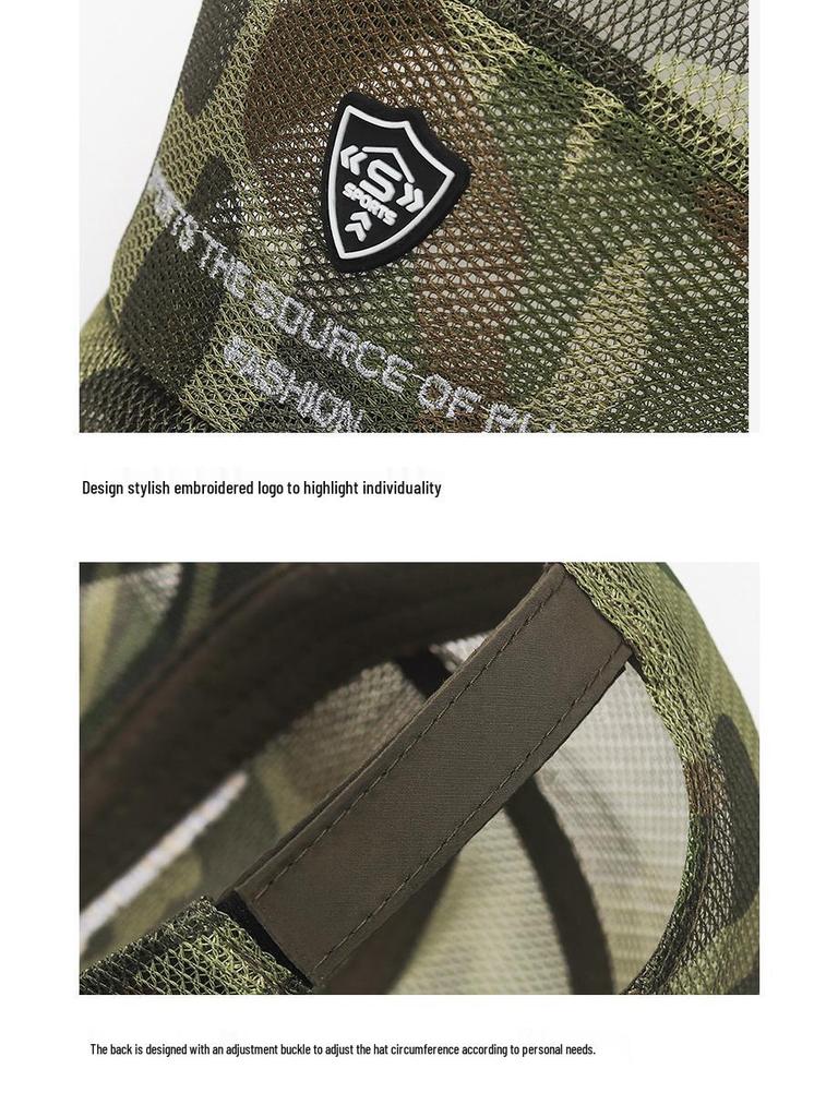 Breathable Mesh Sun Protection Summer Hat for Men & Women - Outdoor Fishing Cap with Hollow Brim & Leather Label