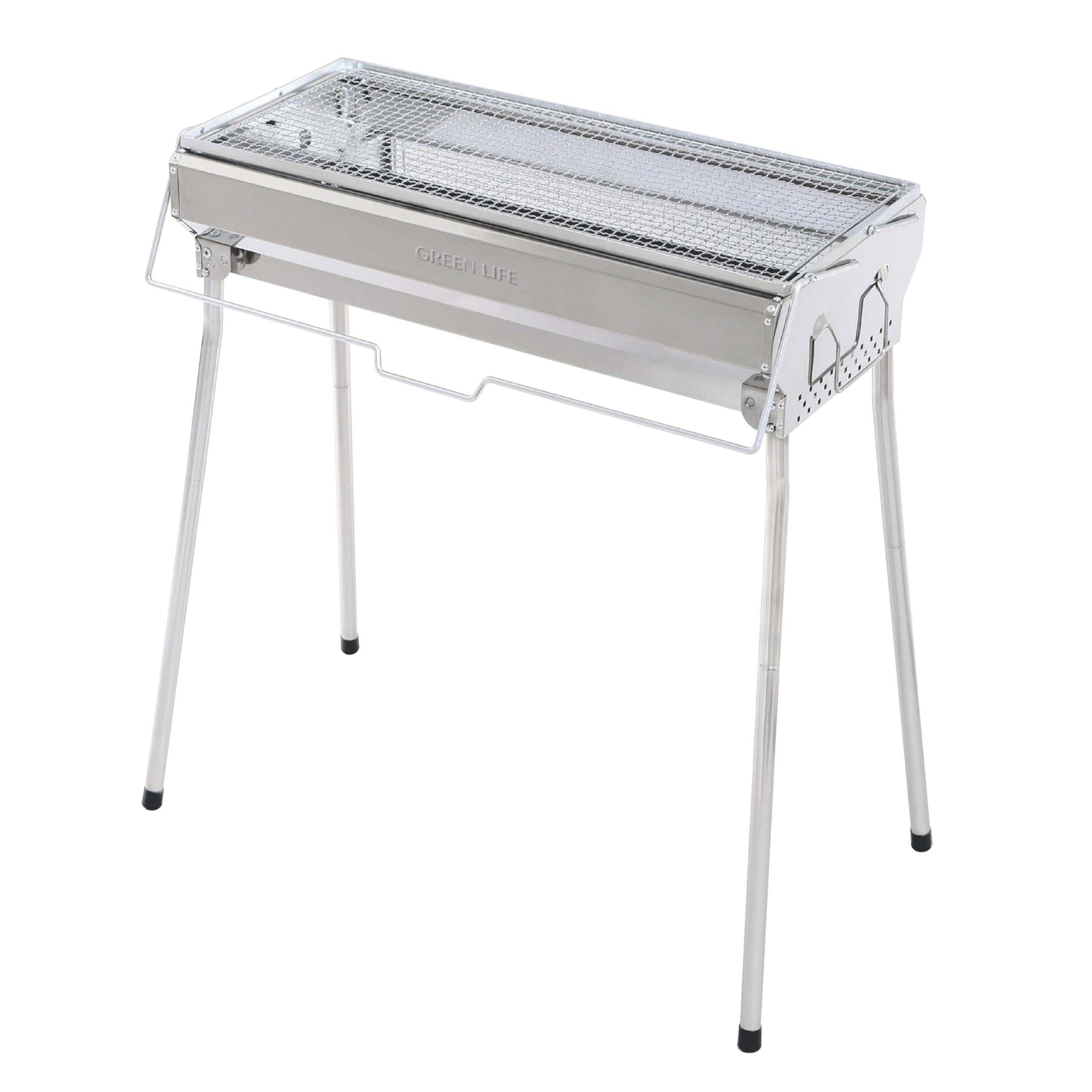 

GREEN LIFE GSB-600STTN Stainless Steel BBQ Grill with Easy Charcoal Add-in, Adjustable Height, and Folding Legs