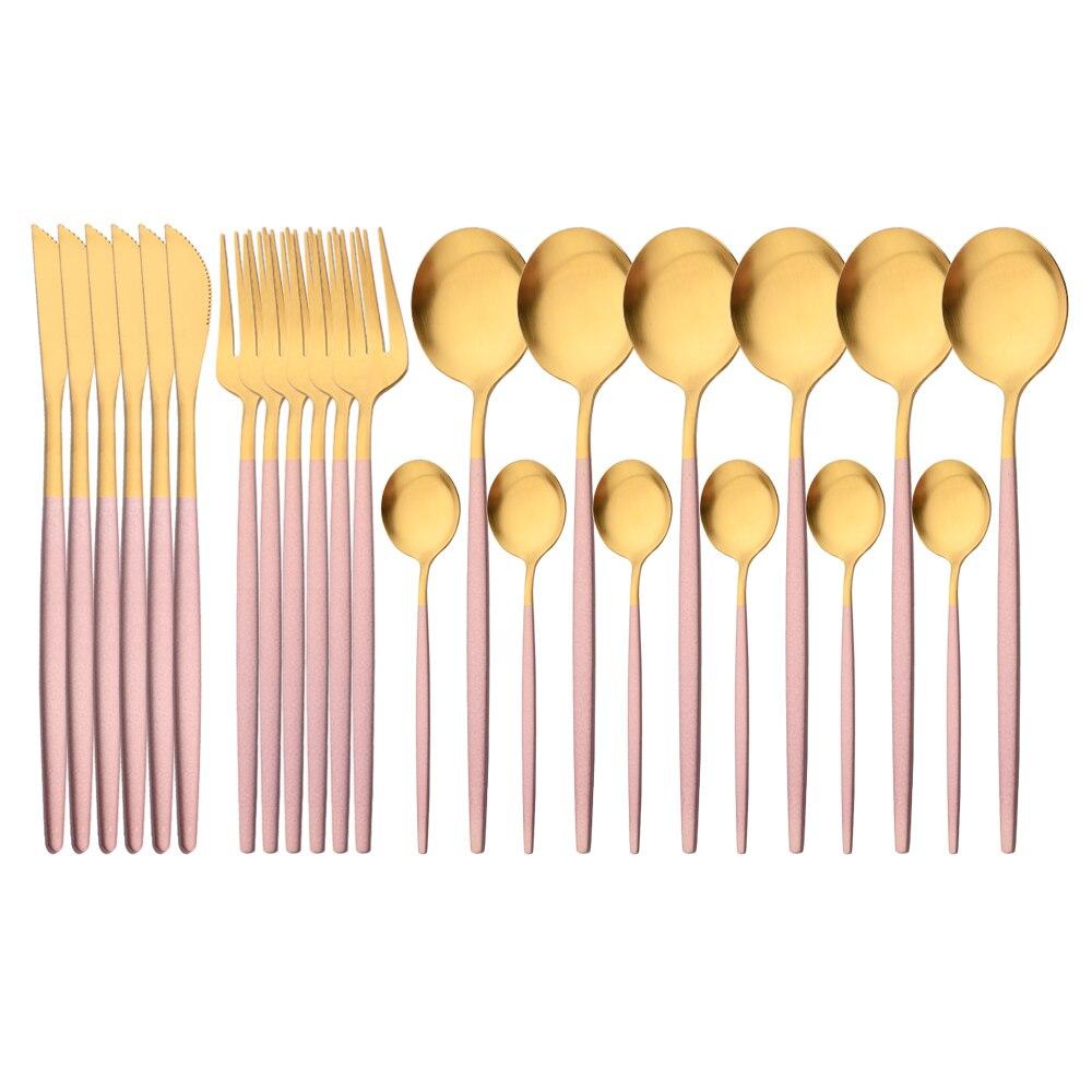 24Pcs Matte Black Gold Stainless Steel Dinnerware Cutlery Set Tableware Knife Fork Spoon Flatware Wedding Daily Dinner Set