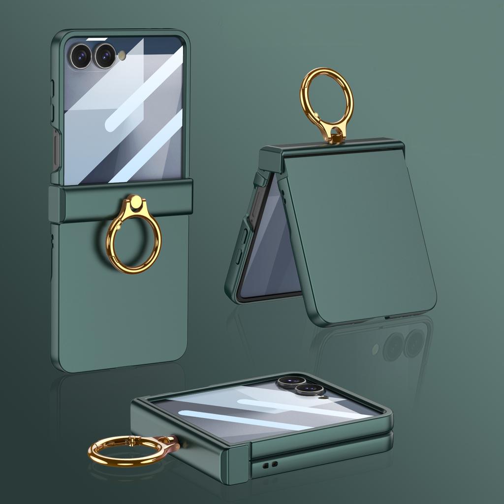 For Z Flip7 Phone Case Screen Protector 2in1 Ring Holder Cover For Samsung Galaxy Z Flip 7 Zflip7 Luxury Pivot Hinge Slim Shell