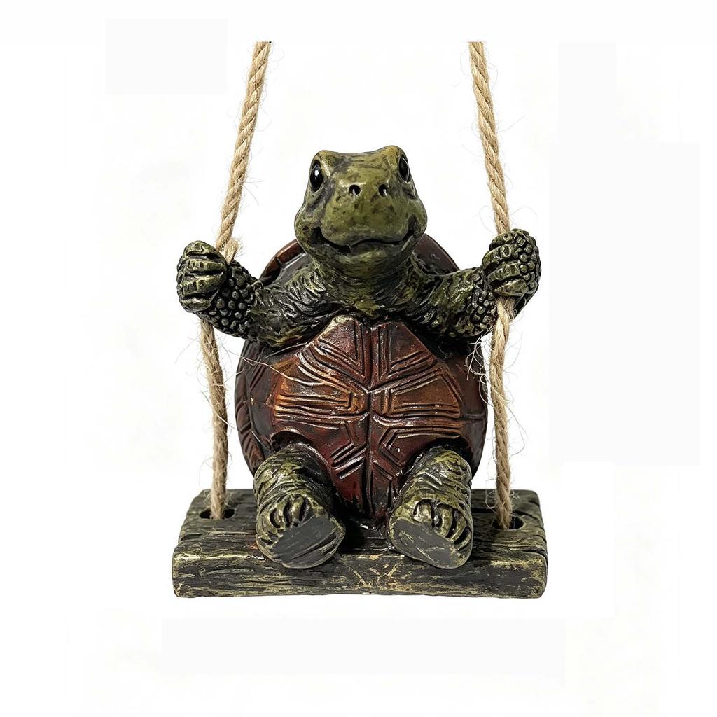 Ornement de Jardin Balançoire Tortue en Résine, Décoration Extérieure de Patio Cour Figurine Animale pour Cour
