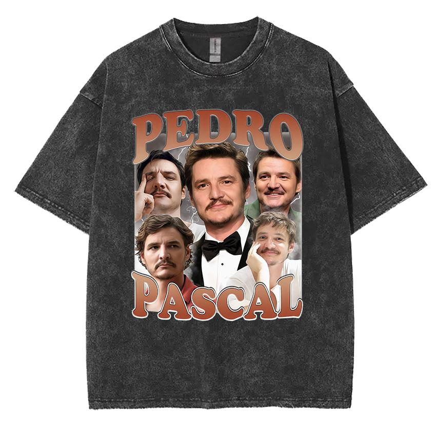 Limited Pedro Pascal Actor Washed Vintage T Shirt Men Women Casual Oversized Tshirt Fashion High Quality Cotton Tees Streetwear