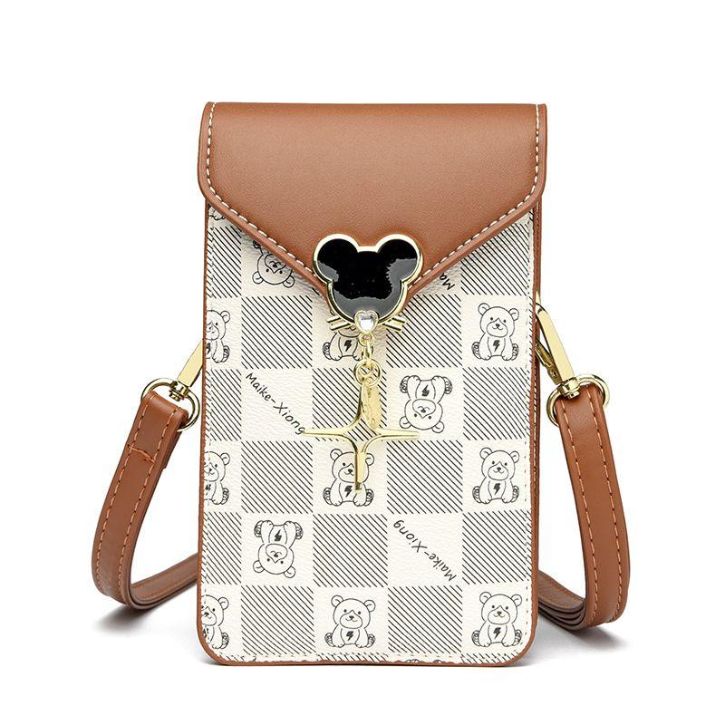 

Mobile Phone Small Messenger Bag Ladies New Summer Outdoor Mini Pack Mobile Phone Can Hold Keys Vertical Bag Lightweight Bear White