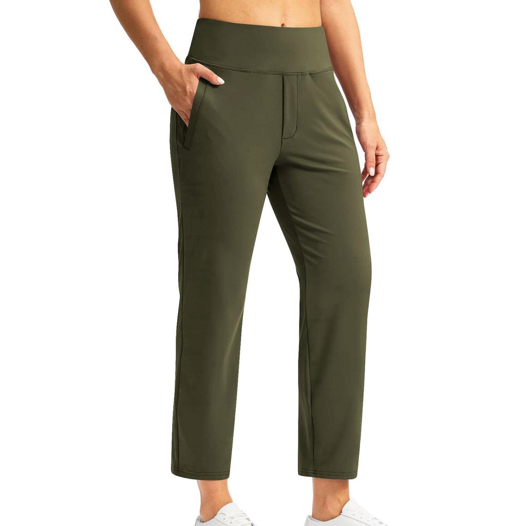 Women Fashion Pocket Yoga Casual Pants Solid Color Stretch Athletic Trousers High Waist Comfortable Fit Lightweight Fabric