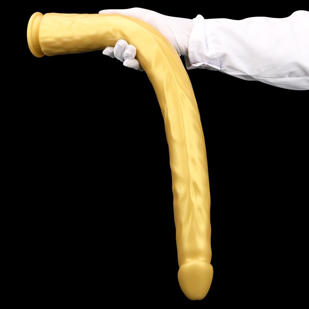 Goldfarbener Silikon-Analplug, extra langer Anal-Masturbator, Fisting-Sklave, riesiger Dildo mit Saugnapf, Umschnalldildo, realistischer Schwanz