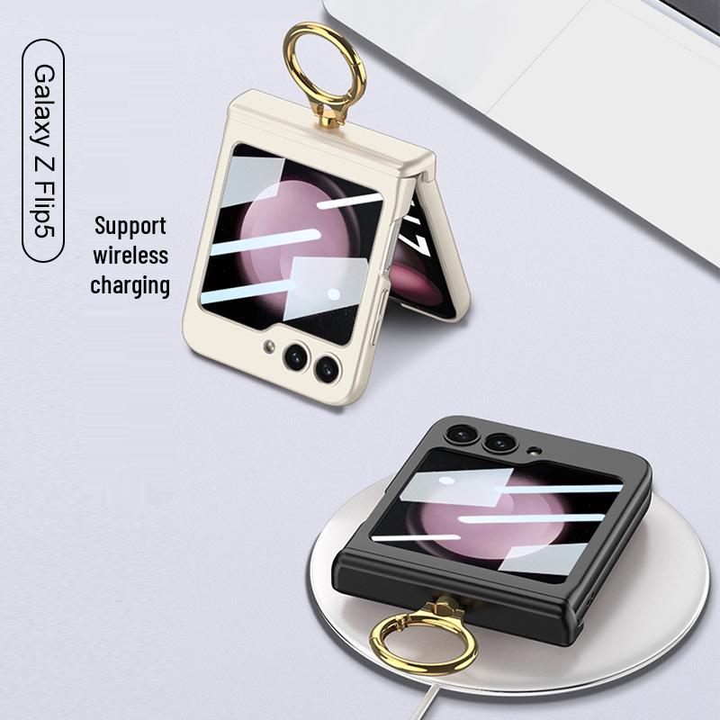 Samsung Z Flip 5 Magnetic Foldable Frosted Ring Holder Case - Anti-drop Protective Cover for Couples