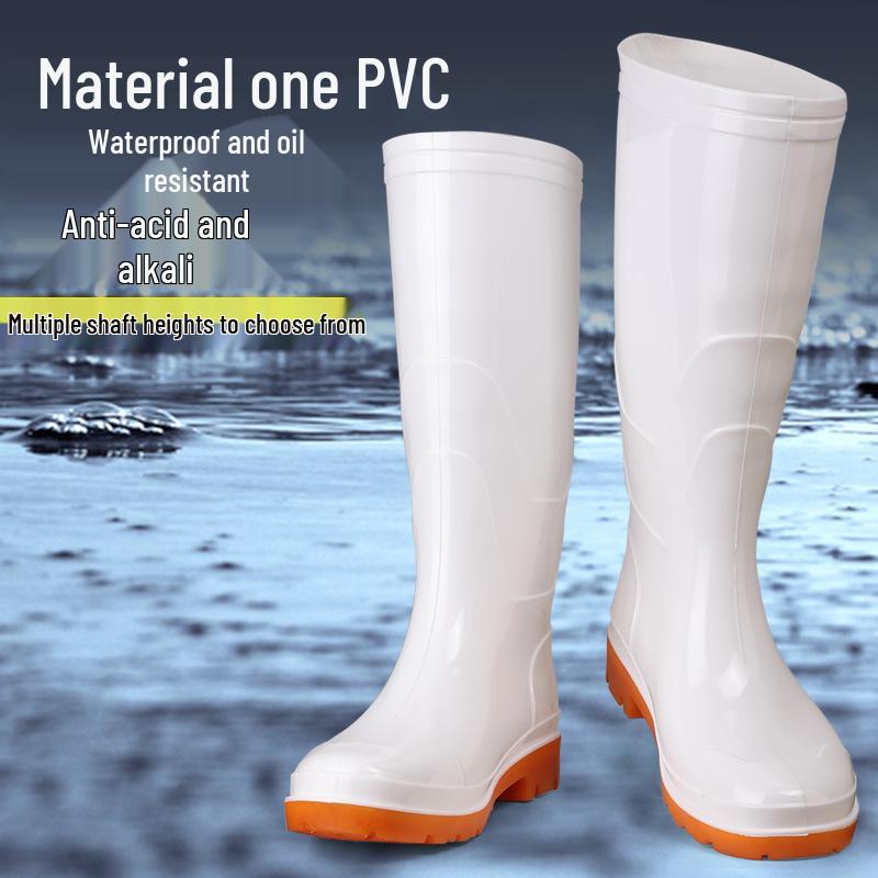 White High-Top Rain Boots: Acid, Alkali, Corrosion Resistant, Waterproof, Oilproof Farm Shoes