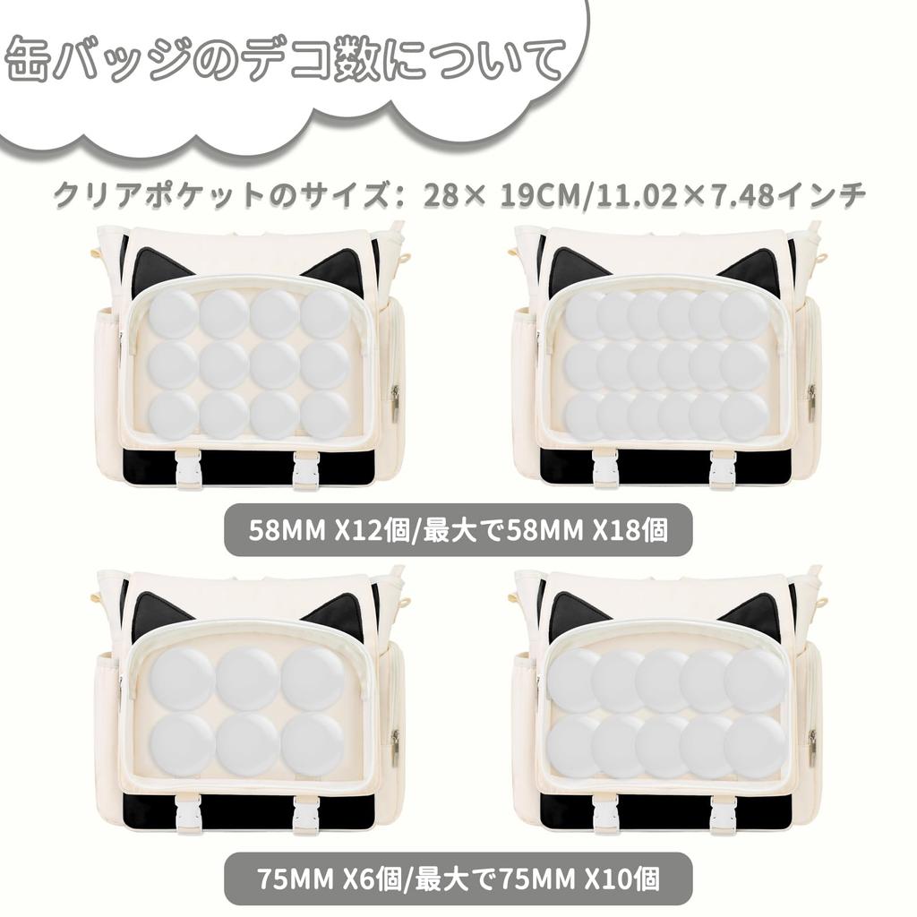 Ita Oshikatsu A4 Cute Cat Ear Backpack with Clear Shoulder Backpack for Perfect for and Travel [TINYAT] Bag, Backpack, Size, Water-Repellent, 3-Way,