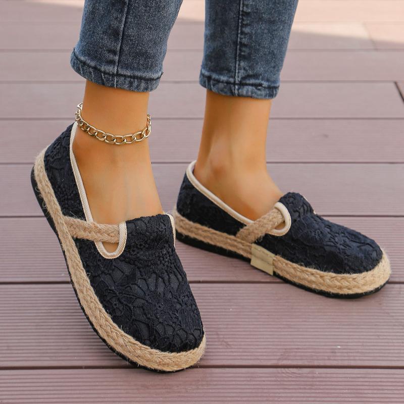Spring New Lazy Shoes Women's Retro Style Linen Round Head Casual Cotton and Linen Shoes Laobei