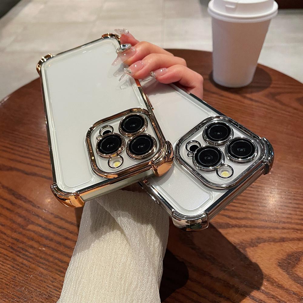 Electroplated Four Corners Anti Drop Transparent Protective Phone Cases for iPhone Huawei Honor OPPO Infinix Itel Tecno