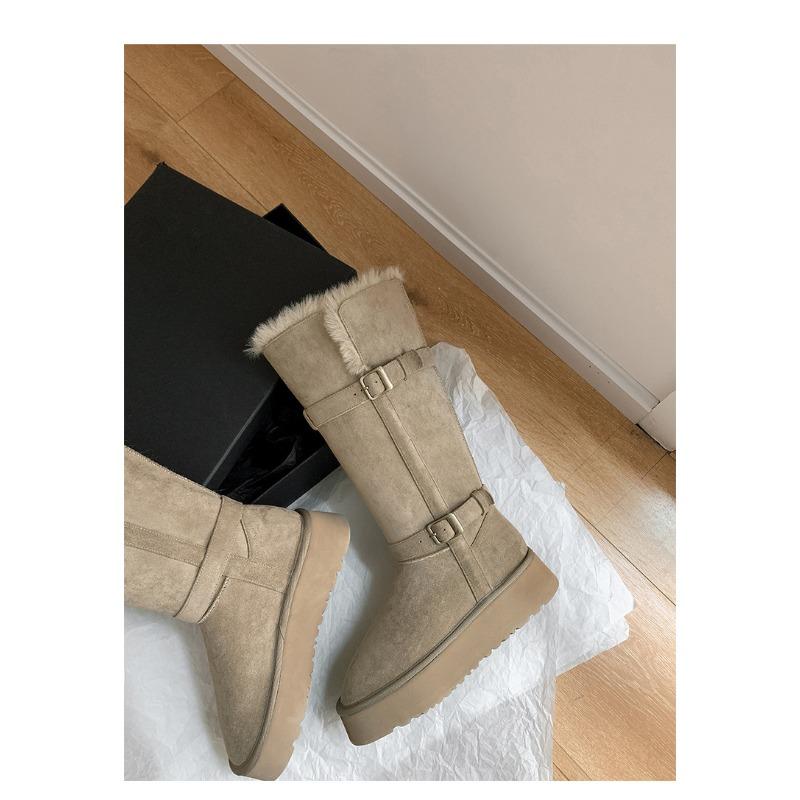 Women's Large Size Two Wear Long Soft Sole Winter Warm Anti-slip Fur One Snow Boots Padded Lined Ankle Boots Anti-slip Sports Cotton Boots