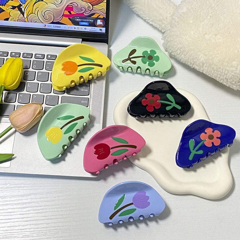 Barrette Tulip Flower Hair Claw Hairpin Back Head Hair Grab Cute Acetic Acid Shark Clip  Girls