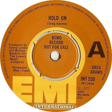 7inch Record GREG ADAMS - Hold On INT550PROMO EMI 1977 UK Jazz Used
