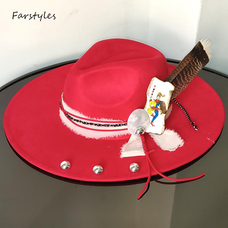 9.5 Cm Wide Brim Suede Hat for Men Women Feather Fedoras Flat Hat Jazz Hat Felt Hat Gentlemen Top Hats Fedora Sombrero Hombre