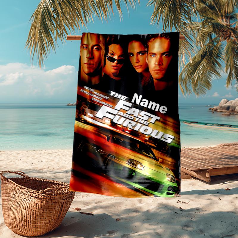 Custom Name Ultra-Soft Beach Towel with Fast & Furious Theme,Ideal for Pool - Camping, Diving - Perfect Travel Essential, Vibrant Beach Towel.