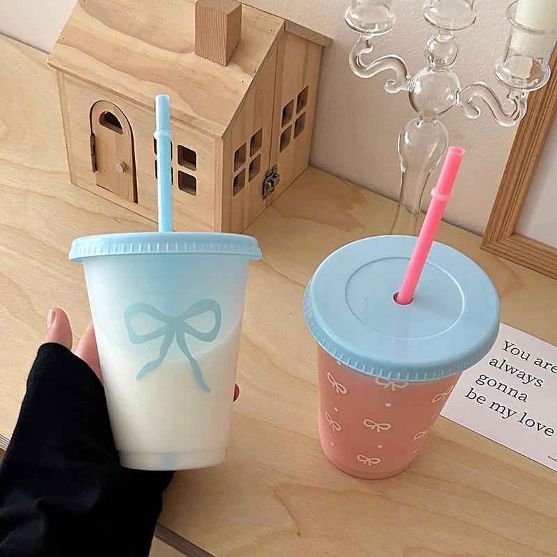 Bowtie Plastic Straw Cup Bow Large Capacity Portable Home Travel Milk Tea Cup Bowknot Cold Drink Coffee Cup Water Cup