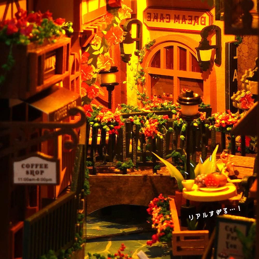Moin Moin Dollhouse Miniature DIY Kit with LED Light Retro Book Design for Beginners