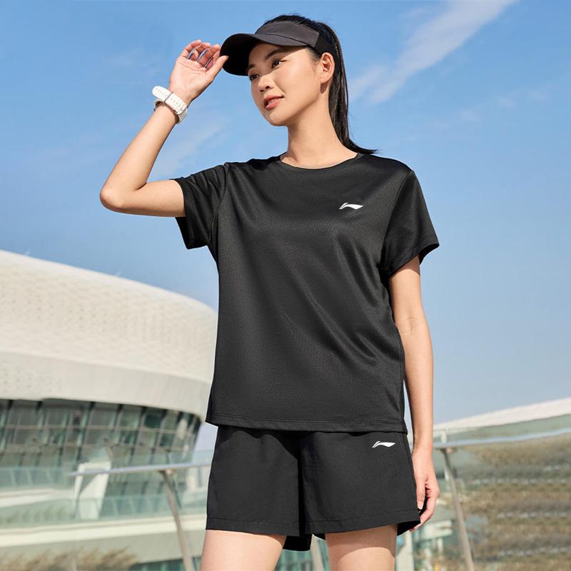 Li-Ning Solid Color Quick-Dry Breathable Round Neck Short Sleeve T-Shirt Women Tops Black YTSU154-3