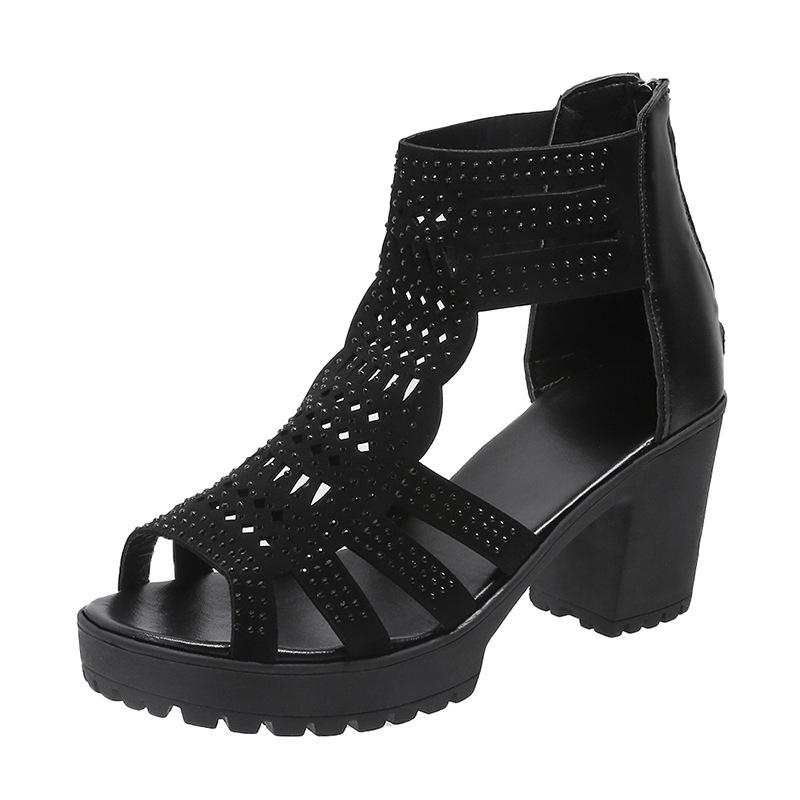 

Женские летние сандалии на наклонном каблуке, повседневные дышащие сандалии большого размера, сандалии с открытым носком 40 чёрный