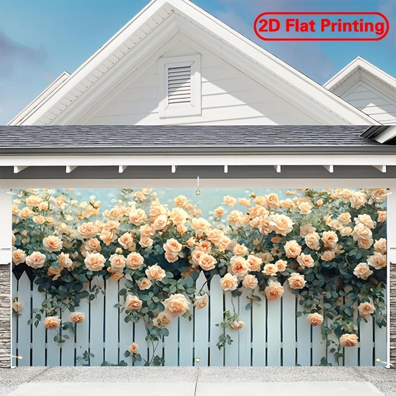 2D flat printing, 1 piece of 2D large polyester garage door banner - Party banner with floral white wall theme designDJH