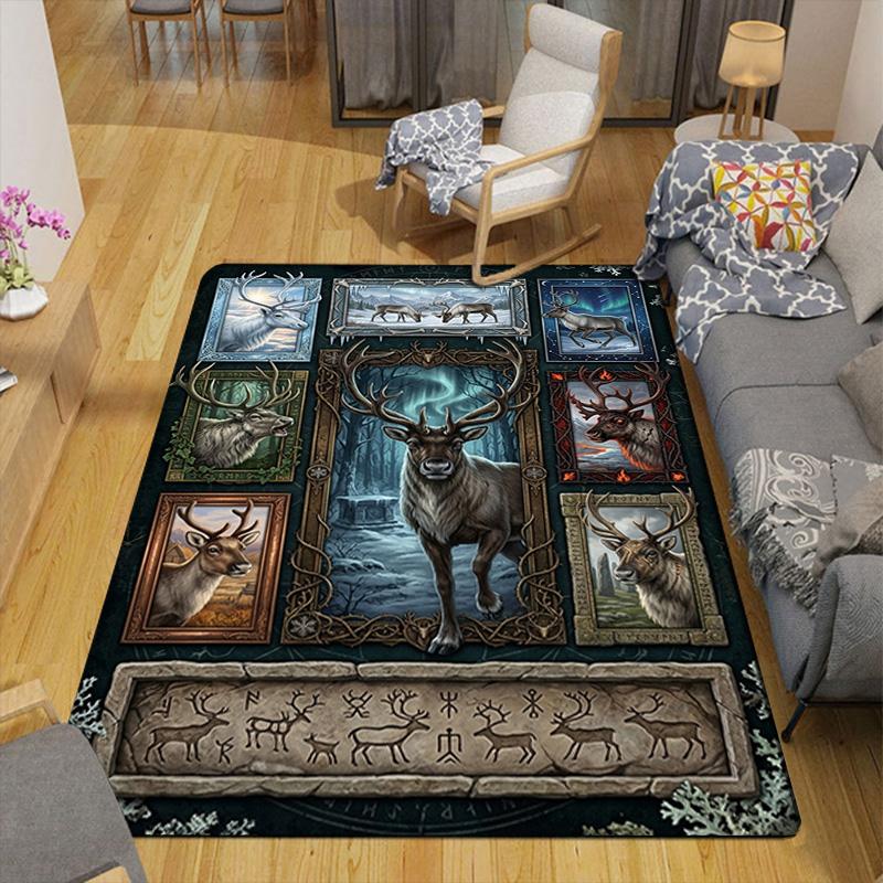 Reindeer Legends Lore Pattern Rug Floor Mat for Living Room or Bedroom Soft and Comfortable Carpet a Gift for Birthday and Holiday.