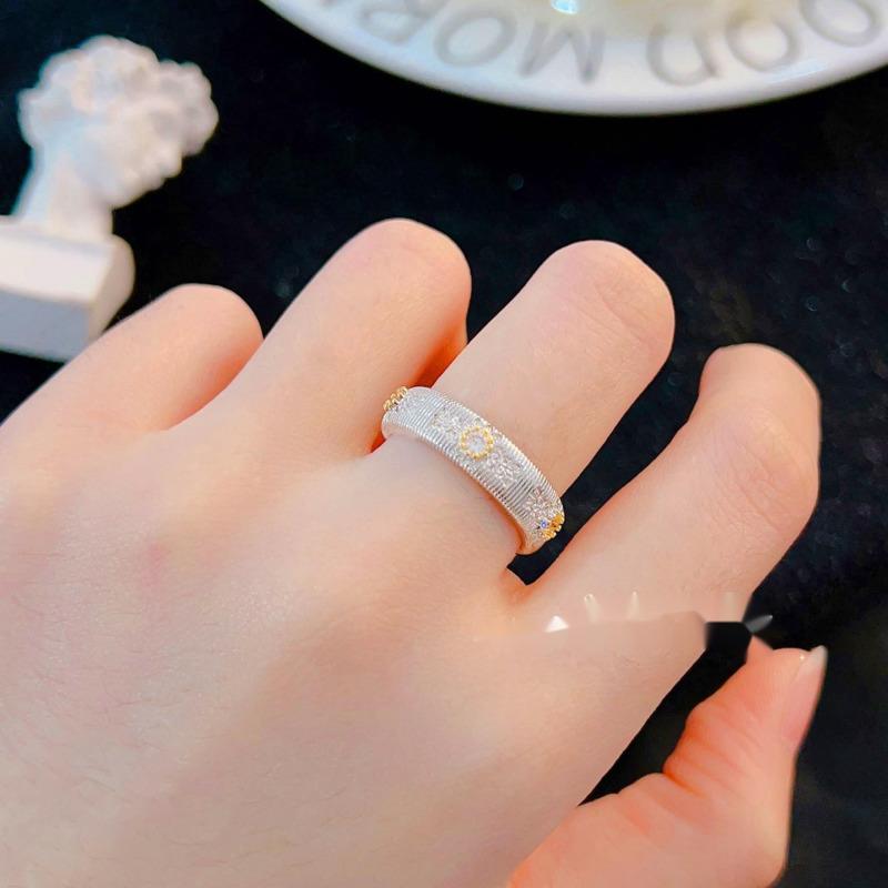 BELLA BOX Italian Court Style Weaving Pattern Carving Gold Wire Drawing Technology Daisy Ring Suitable For Women's Daily Party Fashion Jewelry