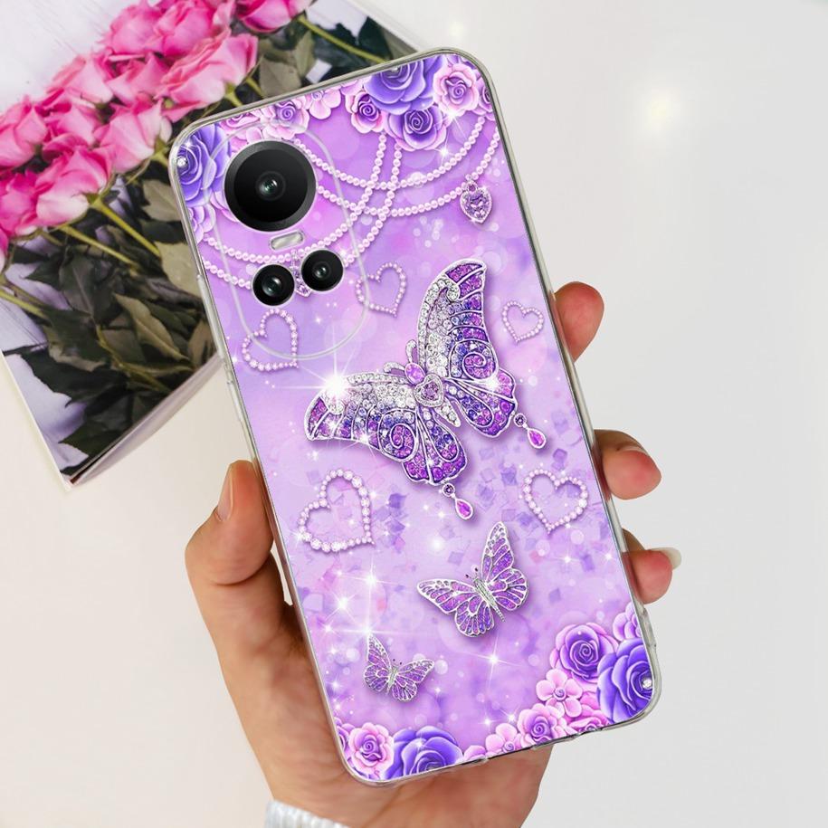 For Oppo Reno 10 Pro 5G Case Reno 10 Phone Case Fashion Flower Cartoon Clear Silicone Shockproof Cover For Reno10 Pro Plus Coque
