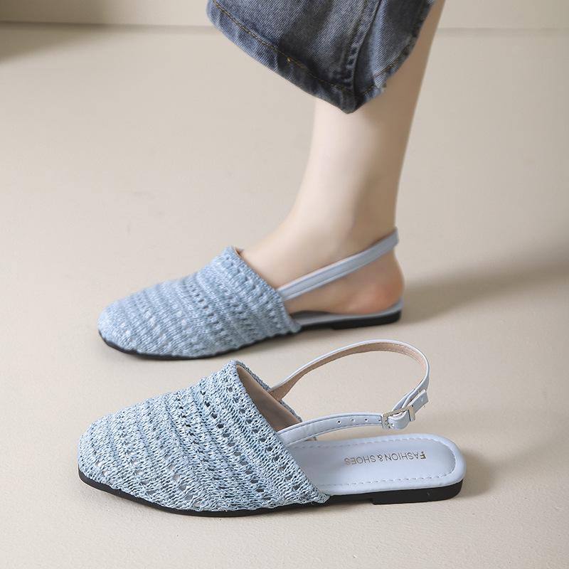 Bohemian linen woven breathable empty bag head half slippers women's 2025 new flat-bottomed sandals