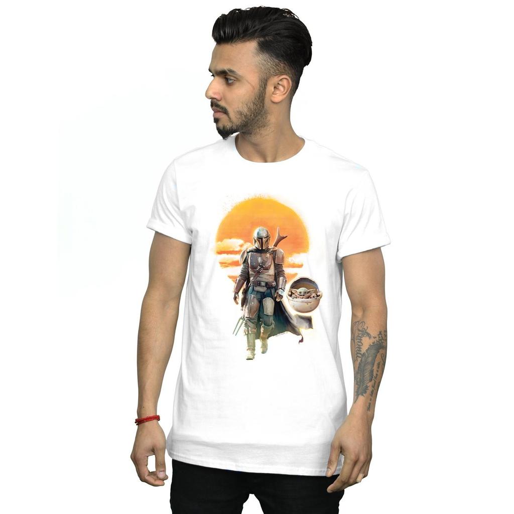 Star Wars Mens The Mandalorian Sunset Poster T-Shirt