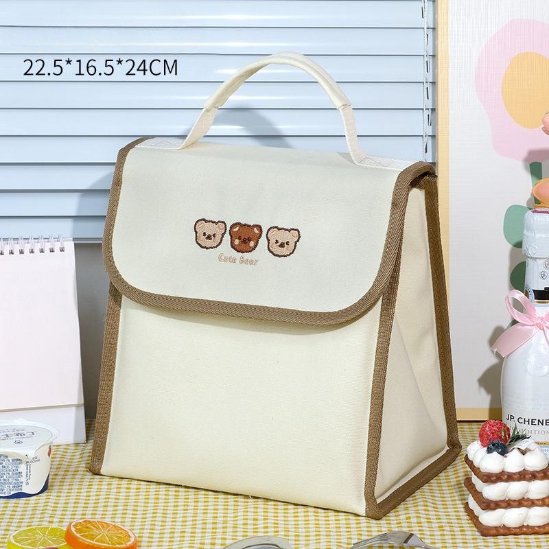 Cute Lunch Bag Large Capacity Canvas Anti-cooling Handbag Aluminum Foil Insulated Food Box Office Worker Portable Bento Bag