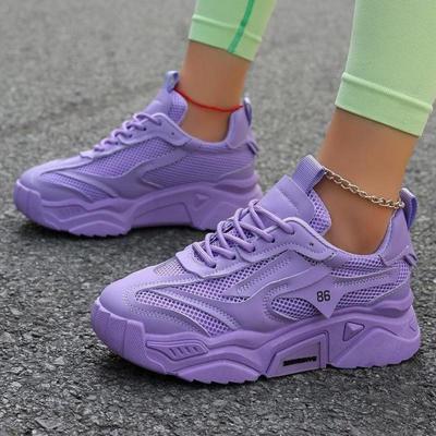 Fashion Women Purple Platform Sports Shoes Thick Sole Breathable Black Casual Shoes Women Fashion Slip On 2025 Outdoor Walking Sneakers