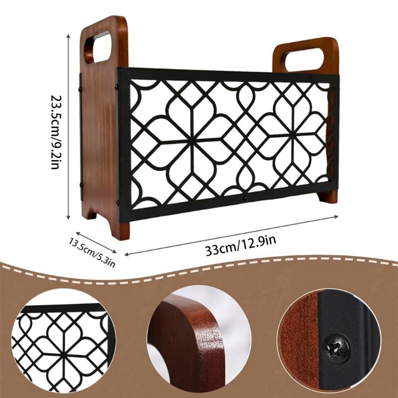 Multifunkční stojací úložný regál na knihy, časopisy, noviny Dřevěný organizér Elegantní domácí dekorace