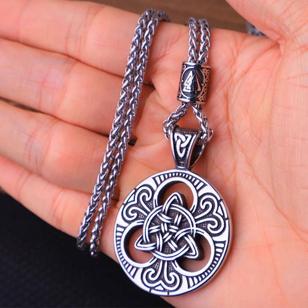 Vintage Stainless Steel Viking Celtics Knot Trinity Pendant Necklace Men's Chain Nordic Odin Viking Necklace Amulet Jewelry Gift
