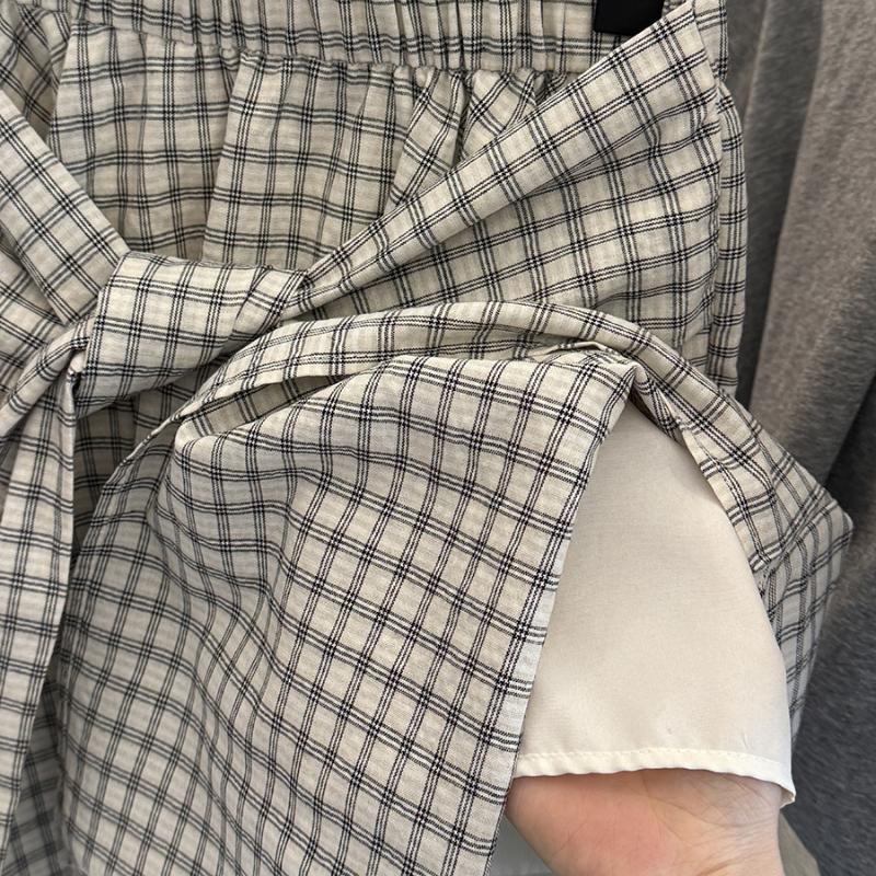 Korean Style Casual Sporty Versatile Tie Waist Plaid Skirt Summer Hot Girl Style Irregular Design Women's Skirt