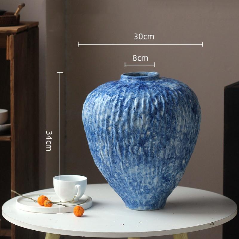 Ceramic Vase Blue Irregular Flowerpot Ceramic Handicrafts Flower Arrangement Accessories Handcrafted Vintage Porcelain Pot