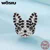 WOSTU 925 Sterling Silver Dog Charm Heart Animal Bead Black Boston Terrier Dachshund Pendant Fit DIY Bracelet Gift For Pet Lover