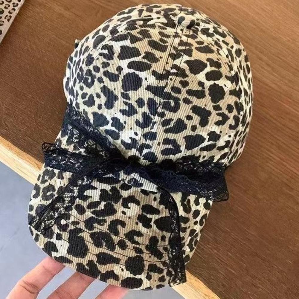 Lace Bow Visor Hat Long Brim Sun Hat Casual Leopard Print Baseball Cap  Travel
