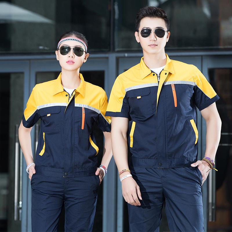 Męski oddychający zestaw odzieży roboczej z krótkim rękawem - letnia odzież budowlana przeciwpotna