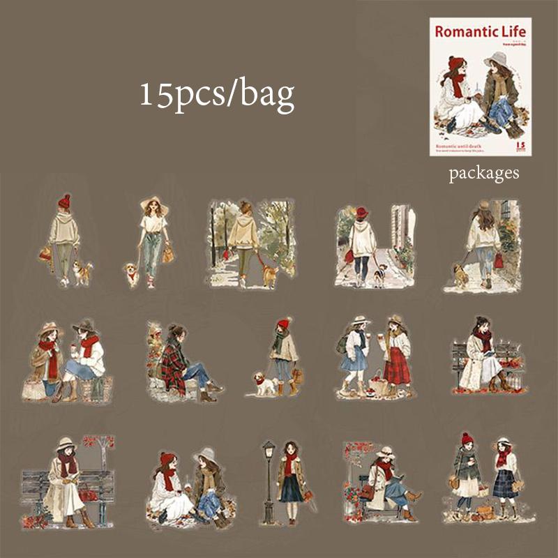 

Mr. Paper, 6 Styles, 15PCS/bag, City Scene Character Sticker Bag, Collage Phone Case, Notebook Scrapbook, Pencil Case Sticker